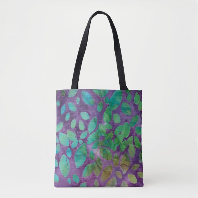Boho Batik Lila Grün Abstraktes Blattmuster (Vorderseite)