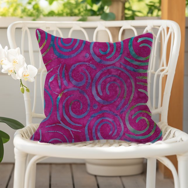 Boho Batik Magenta Lila Wirbel Muster Kissen (Von Creator hochgeladen)