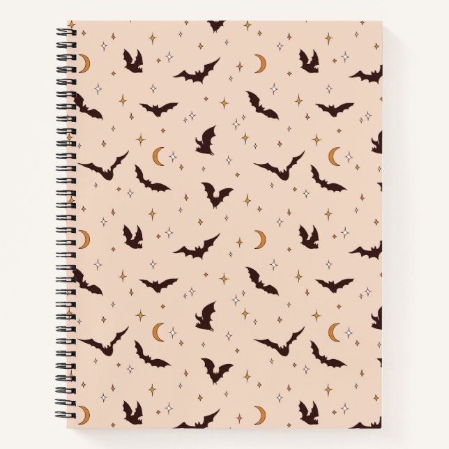 Boho Bats and Stars Halloween Pattern Notizbuch (Vorderseite)