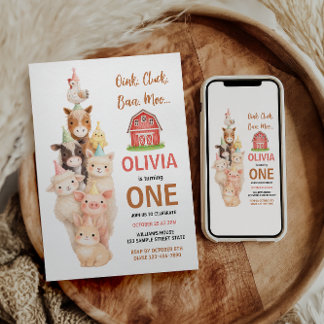 Boho-Bauernhof-Tier 1. Geburtstag |Cute Rustikale Einladung