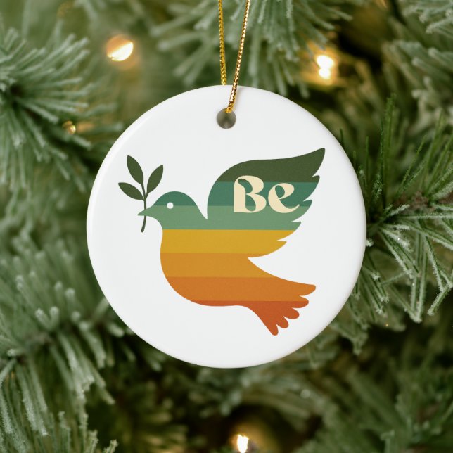 Boho Be Peace Retro Holiday Ceramic Ornament (Baum)