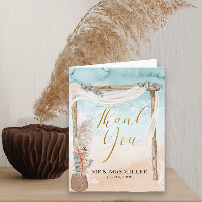 Boho Beach Arbor Hochzeit in Urlaubsort  Dankeskarte (Von Creator hochgeladen)