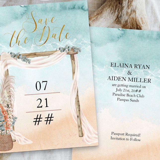 Boho Beach Arbor Hochzeit in Urlaubsort Save The Date (Von Creator hochgeladen)
