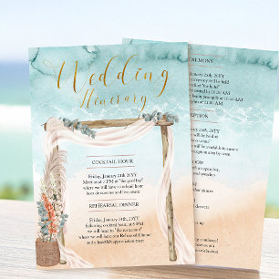 Boho Beach Arbor Ocean Wedding Itinerary Card Einladung