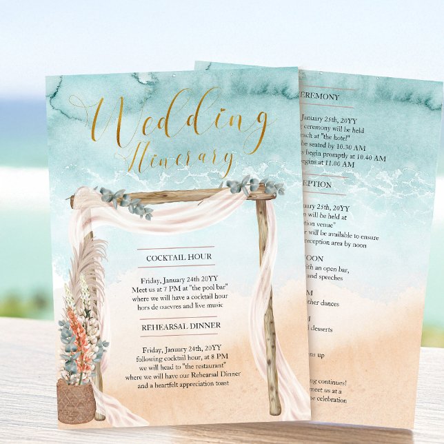 Boho Beach Arbor Ocean Wedding Itinerary Card Einladung (Beach Wedding Itinerary Program Card from the Boho Beach collection by Darling & May)