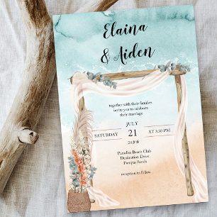 Boho Beach Arbor Watercolor Ocean Wedding Einladung