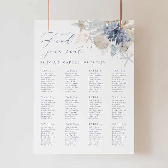 Boho Beach Blue Wedding Chart Sign Poster (Von Creator hochgeladen)
