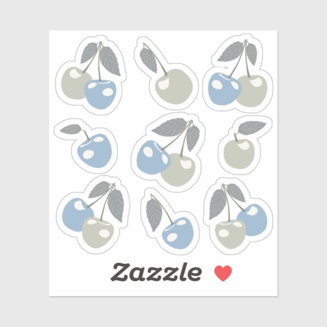 Boho Beach Cherries - sage blue cute cherry fruit. Aufkleber (Blatt)