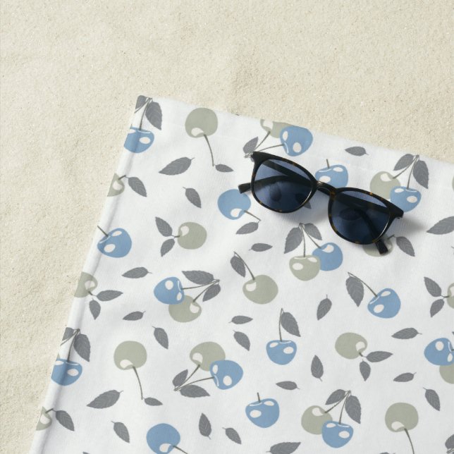 Boho Beach Cherries - sage blue fruit pattern. Strandtuch (Beispiel)