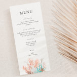 Boho Beach Coral Reef Menü Menükarte<br><div class="desc">Feiern Sie stilvoll mit dieser eleganten Karte mit Wasserfarben-Korallenriff.</div>