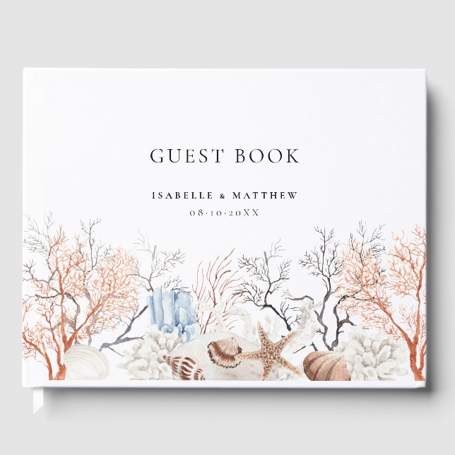 Boho Beach Coral Reef Wedding Gästebuch (Vorderseite)