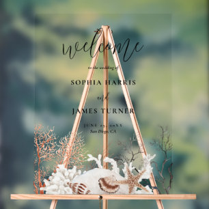 Boho Beach Coral Reef Wedding Willkommen Acrylschild