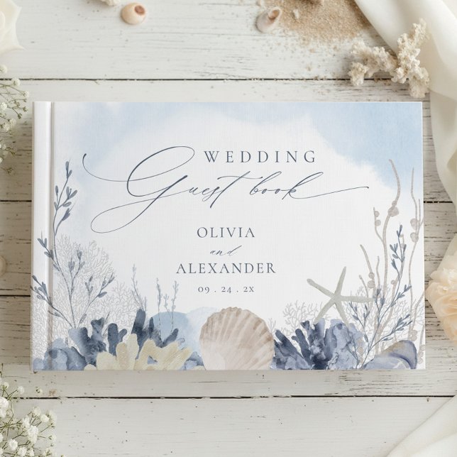 Boho Beach Elegant Romantic Blue Wedding Gästebuch (Von Creator hochgeladen)