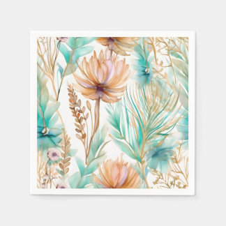 Boho Beach Floral Blue Peach Wedding Serviette