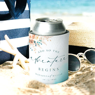 Boho Beach Hochzeit in Urlaubsort Floral Blue Favo Dosenkühler