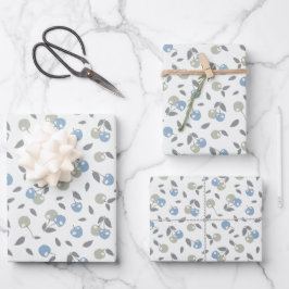 Boho Beach Kirschen - Salbei-blaues Fruchtmuster. Geschenkpapier Set