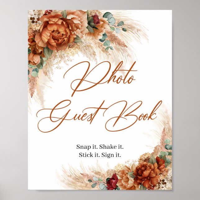 Boho Beach Kupfer Blumengrün Foto Gästebuch (Vorne)