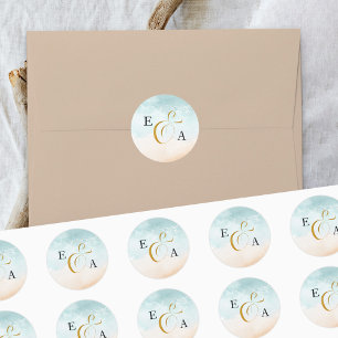 Boho Beach monogrammiertes Hochzeitssiegel für Bri Runder Aufkleber