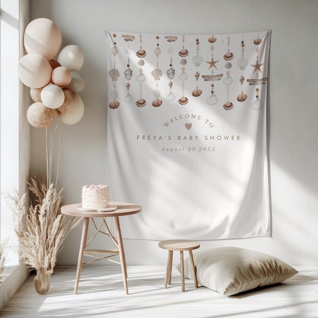 Boho Beach Muschel Begrüßungszeichen Wandteppich (Zazzle Boho Beach Shell Welcome Sign Tapestry)