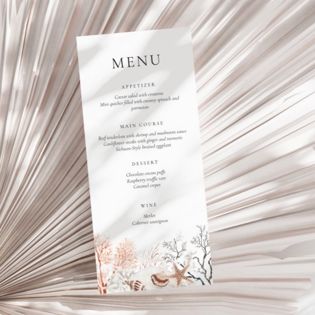 Boho Beach Neutral Coral Reef Menü Menükarte (Von Creator hochgeladen)