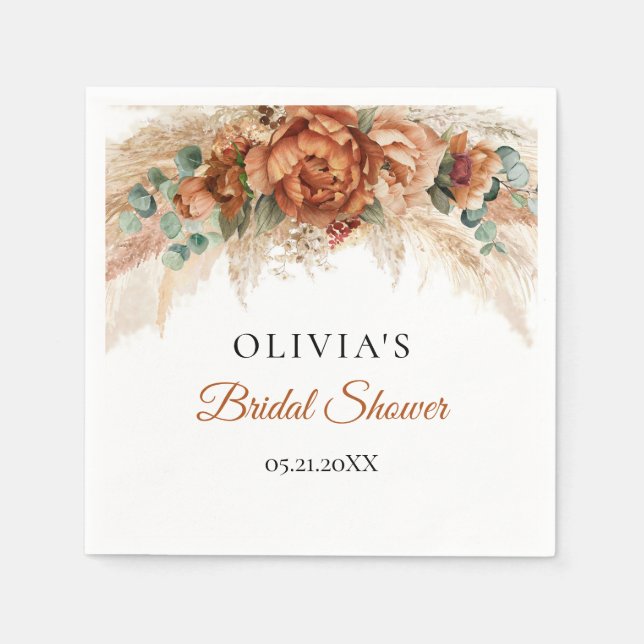 Boho Beach Terracotta Pampas grünes Brautparty Serviette (Vorderseite)