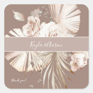 Boho Beach Tropical Beige Floral Danke Ihnen 2 Quadratischer Aufkleber