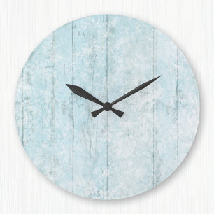 Boho Beach Wood Coastal Blue Modern Große Wanduhr