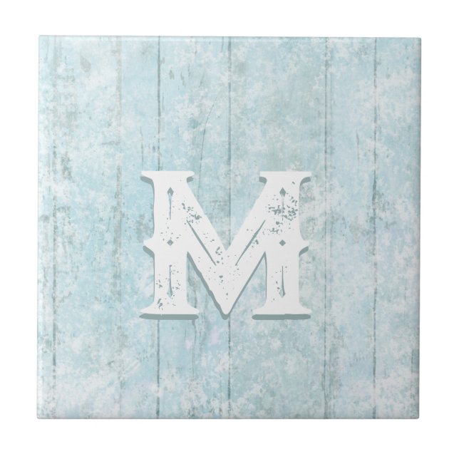 Boho Beach Wood Rustic Monogram Coastal Modern Fliese (Vorderseite)