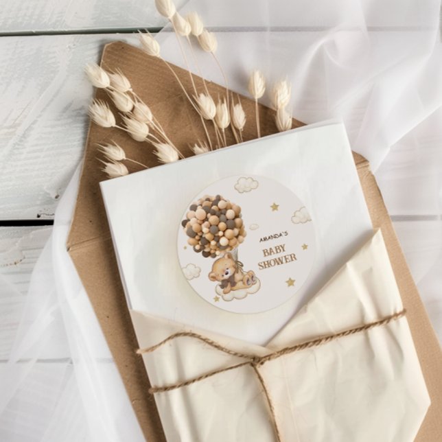 Boho Bear Baby Dusche Beige Tan Runder Aufkleber (Von Creator hochgeladen)