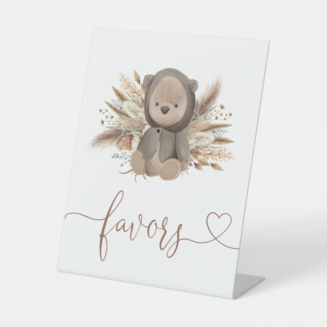 Boho Bear Baby Shower bevorzugt Sockelschild (Vorderseite)