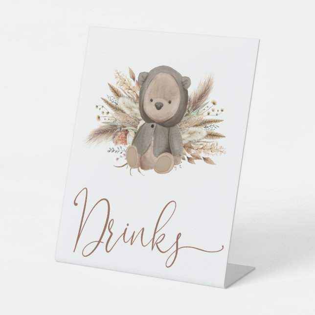 Boho Bear Baby Shower Drinks Sockelschild (Vorderseite)