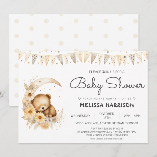Boho Bear Baby Shower Einladung (Vorne/Hinten)