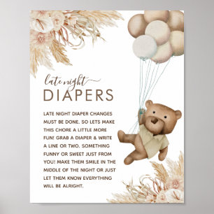 Boho Bear Baby Shower 'Late Night Diaper' Poster