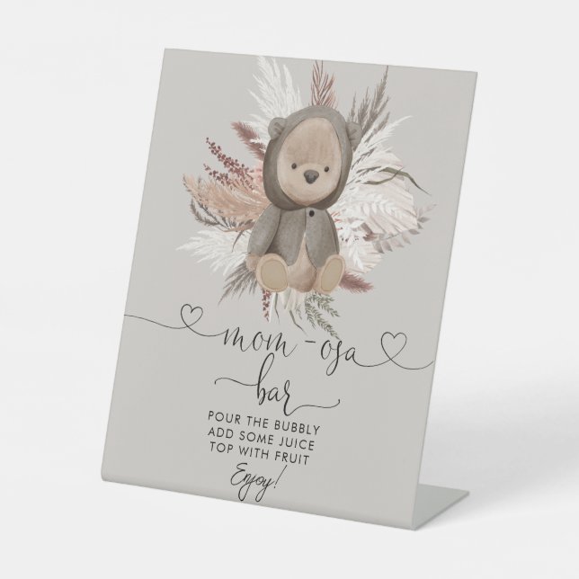 Boho Bear Baby Shower Mama-osa Bar Pedestal Schild (Vorderseite)