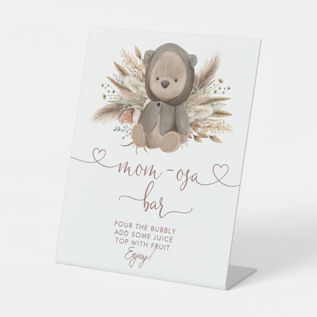 Boho Bear Baby Shower Mama-osa Bar Sockelschild (Vorderseite)