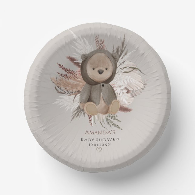 Boho Bear Baby Shower Paper Bowls Pappteller (Vorderseite)