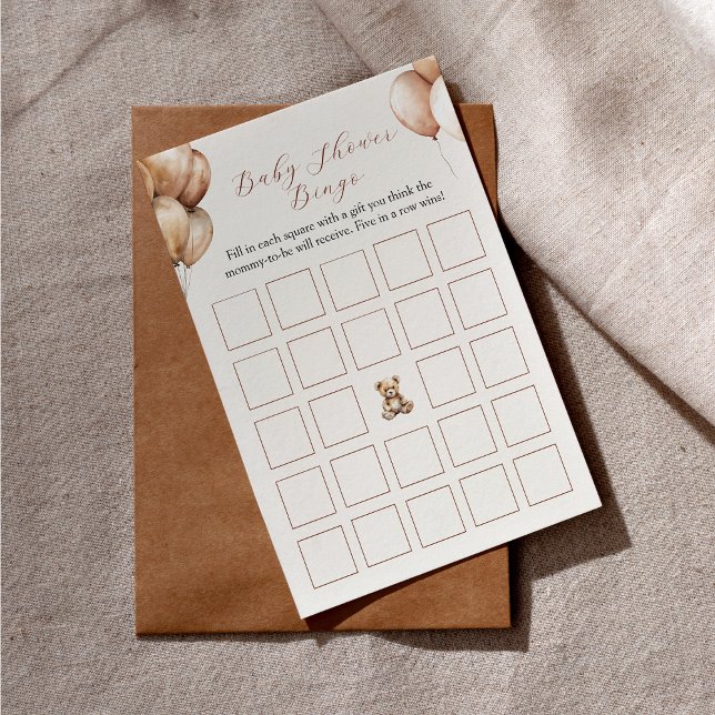 Boho Bear Balloon Baby Dusche Bigo Game (Boho Bear Balloon Baby Shower Bigo Game)