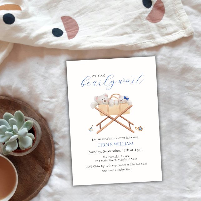 Boho Bear Bassinet Toy Boy Baby Dusche Einladung (Boho Bear Bassinet Toy Boy Baby Shower Invitation)