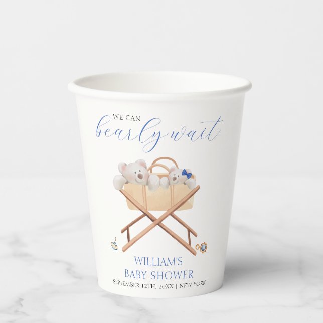 Boho Bear Bassinet Toy Boy Baby Dusche Pappbecher (Vorderseite)