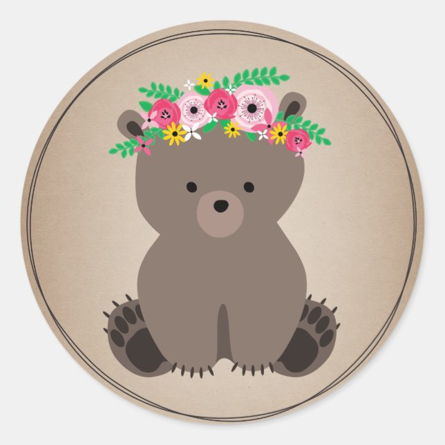 Boho Bear Cardstock Inspiriert Babydusche Runder Aufkleber (Vorderseite)