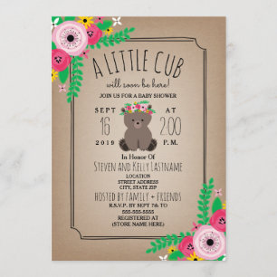 Boho Bear Cub Cardstock Inspiriert Babydusche Einladung