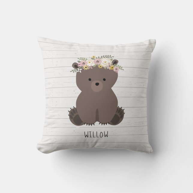 Boho Bear Gray Wood Kissen (Vorderseite)