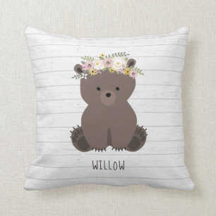 Boho Bear Gray Wood Kissen