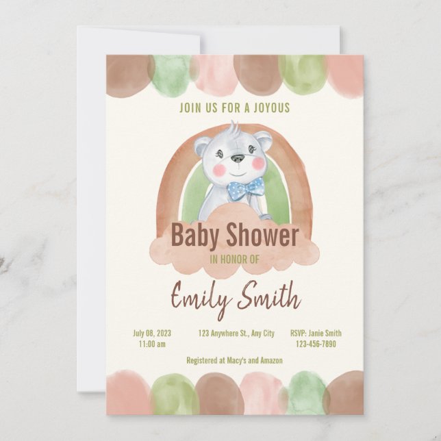 Boho Bear in der Cloud Baby-Dusche Einladung (Vorderseite)