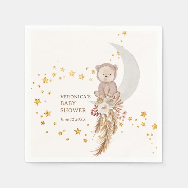 Boho Bear Moon Babydusche Danke Serviette (Vorderseite)