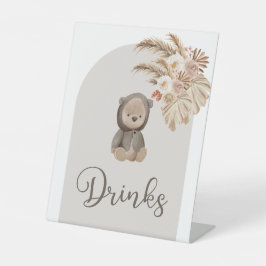 Boho Bear Pampas Grass Baby Dusche Getränke Sockelschild