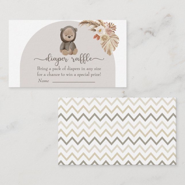 Boho Bear Pampas Grass Baby Dusche Windelwanne Raf Begleitkarte (Vorne/Hinten)