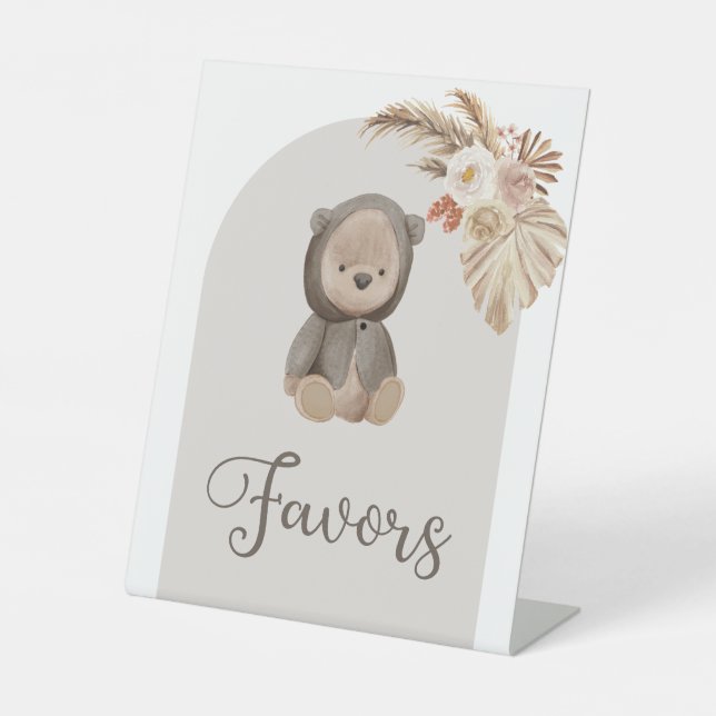 Boho Bear Pampas Grass Baby Duwer Favoriten Sockelschild (Vorderseite)