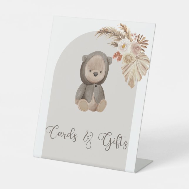 Boho Bear Pampas Grass Kinderduschkarten und Gesch Sockelschild (Vorderseite)