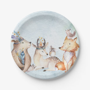 Boho Bear Wasserfarbe Rustikale Tiere Kinderdusche Pappteller